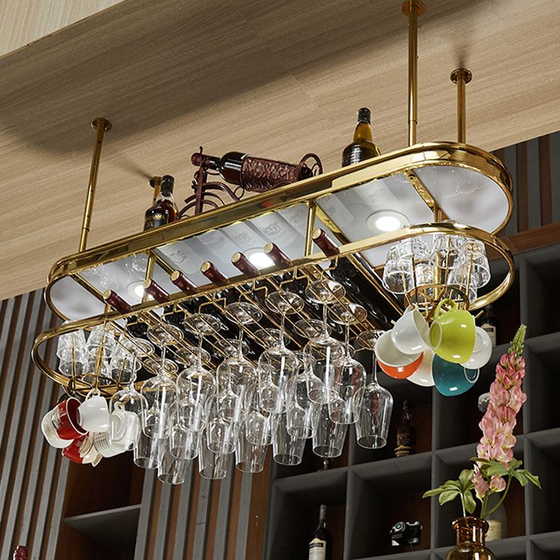 Stainless Steel Wine Rack Modern Style Hanging Wine Rack Holder in Gold