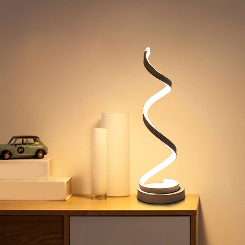 Spiral Ribbon Metal Table Lamp Simplicity Black/White/Gold LED Task Lighting with Circle Pedestal in Warm/White Light