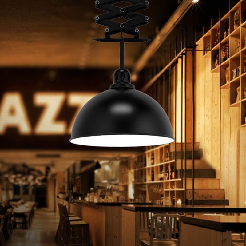 Antiqued Dome Telescopic Pendant 1 Bulb Metallic Hanging Ceiling Lamp for Restaurant