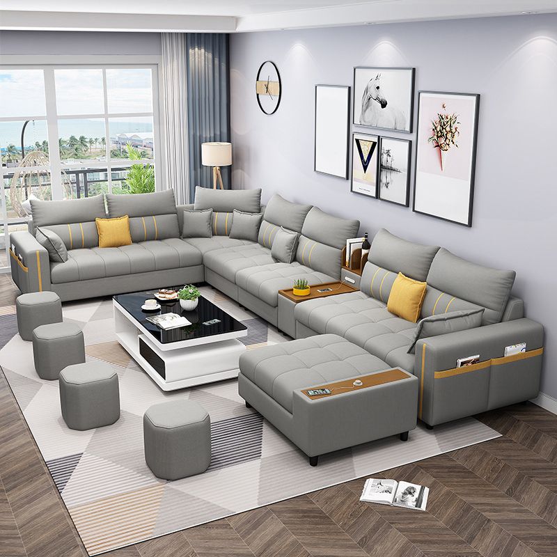 Contemporary Sectional Modular with Square Arm and Storage for 6 People