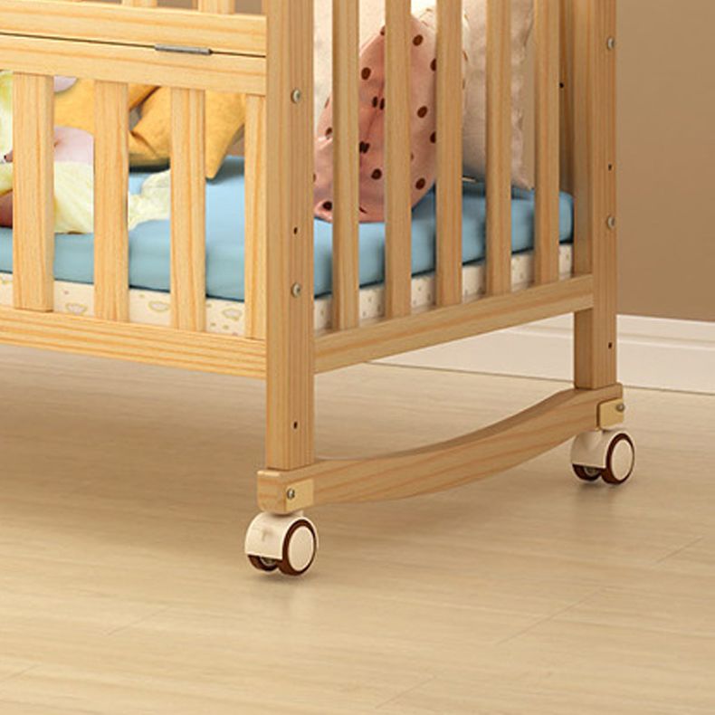 Pine Convertible Baby Crib Wood Nursery Crib with Guardrail and Wheels