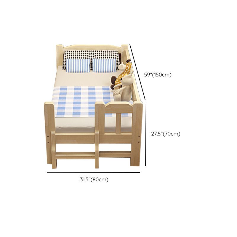 Contemporary Solid Wood Standard Bed with Detachable Guardrails in Natural