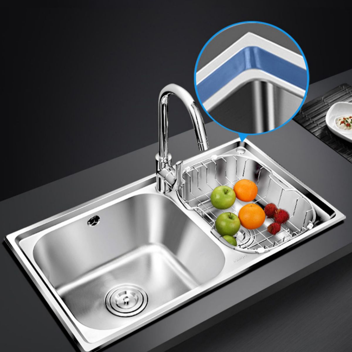 Rectangle 2 Holes Kitchen Sink Stainless Steel Double Basin Sink