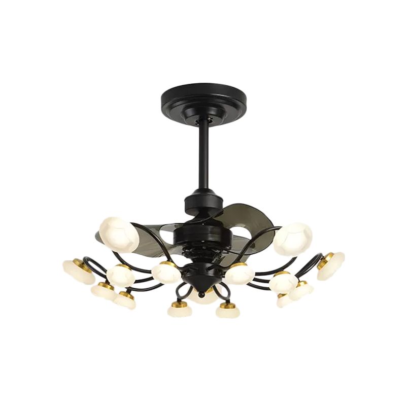 3-Blade Metal Geometry Semi Flush Mount Modernism 26" Wide LED Brown Ceiling Fan Light Fixture