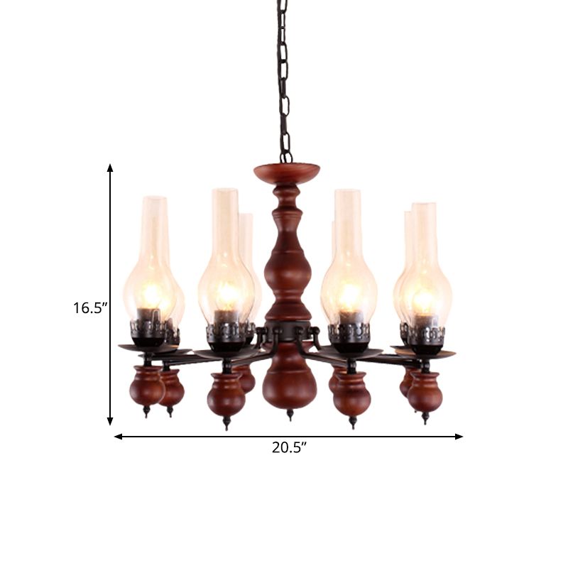 Clear Glass Vase Ceiling Lamp Industrial 8 Heads Living Room Chandelier Lighting Fixture with Wood Column