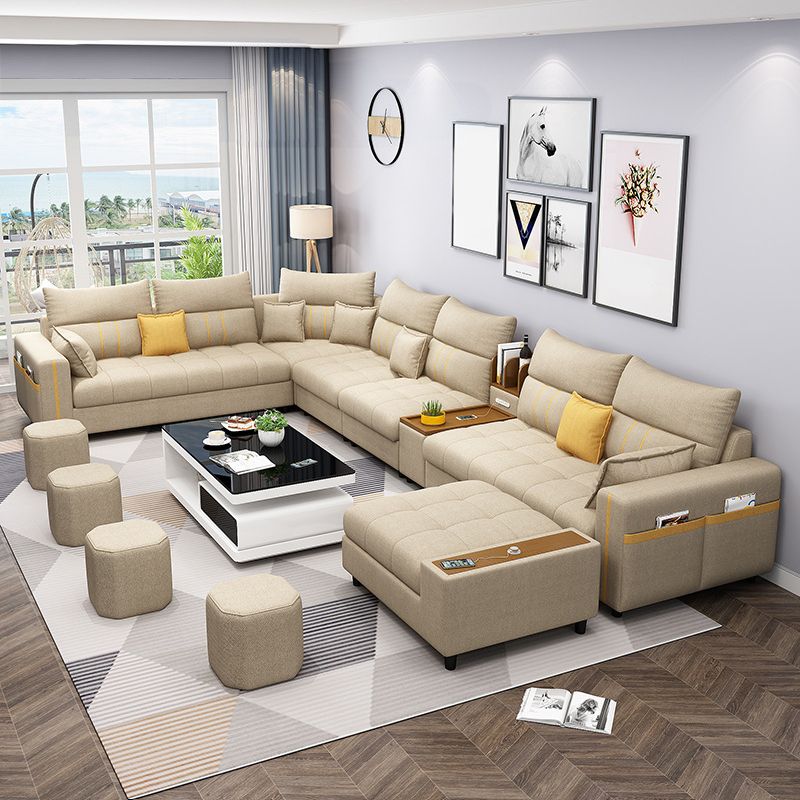 Contemporary Sectional Modular with Square Arm and Storage for 6 People