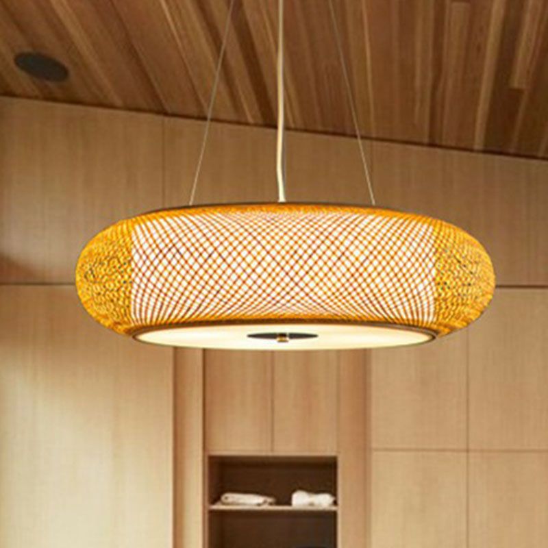 Afgeronde drumrestaurant Kroonluchter verlichting Bamboo 3 bollen Minimalistisch hanglampje in hout