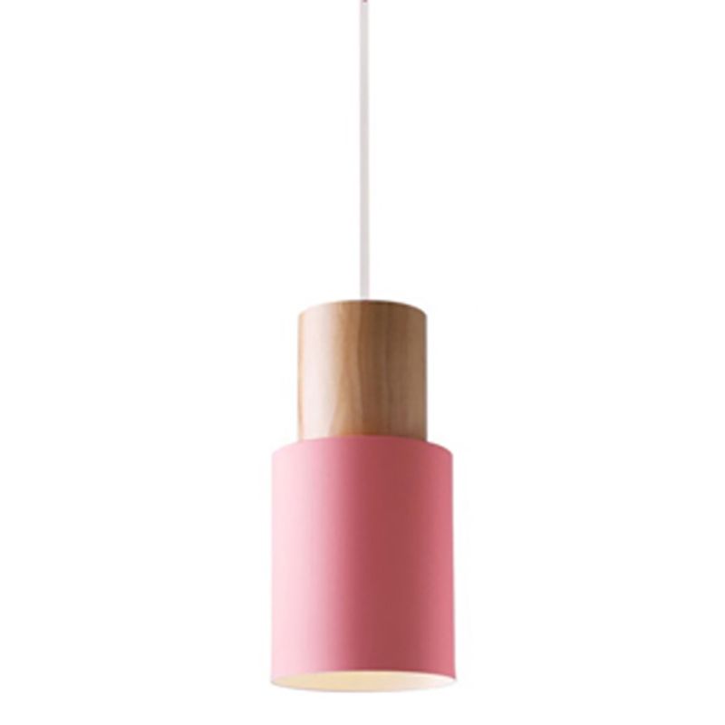 Macaron Style Hanging Light Fixture 1-Light Pendant Lamp with Wood for Bedroom