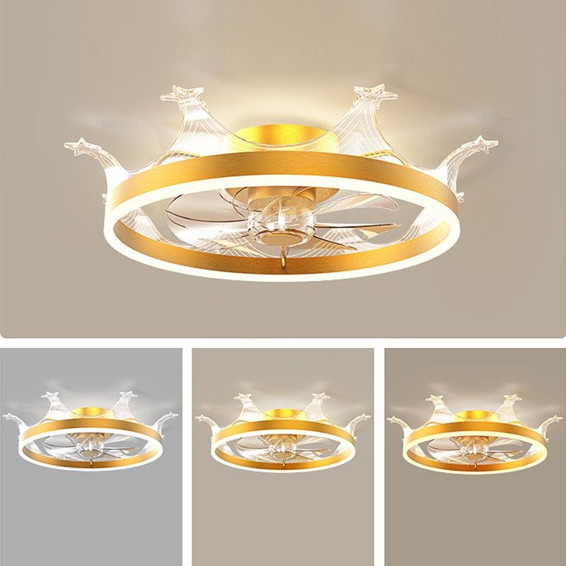 Polish Finish Ceiling Fan Modern 7-Blade Metallic Fan with Light for Living Room