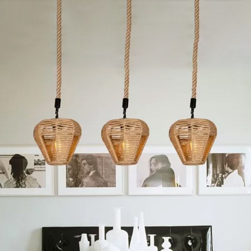 3/6-licht omgekeerde druppel multi hanger rustiek bruin hennep touw hangende lamp met ronde/lineaire luifel