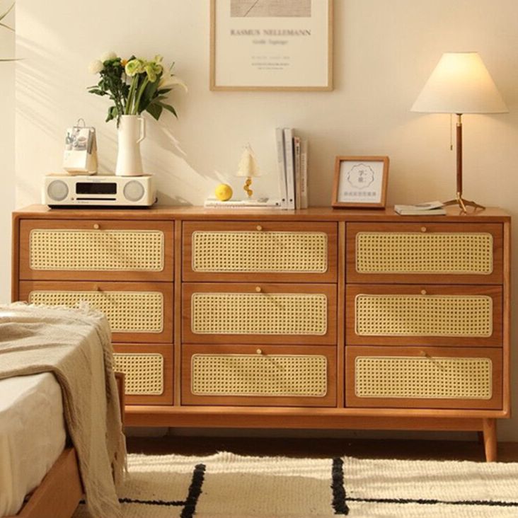 Modern Pine Wood Sideboard Simple Beige Buffet Table with Drawer for Dining Room