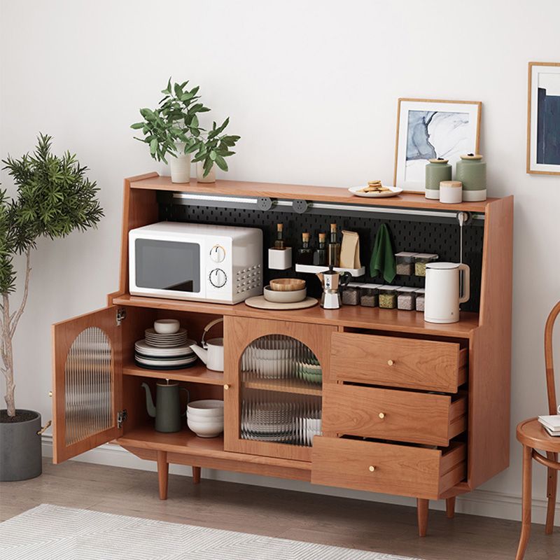 Pine Solid Wood Sideboard 3-drawer Home Credenza with Glass Door