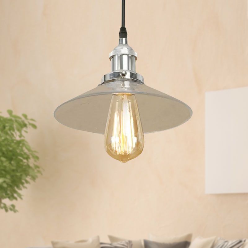 1 Light Clear Glass Pendant Lamp Industrial Black/Rust/Copper Cone Living Room Hanging Light Fixture