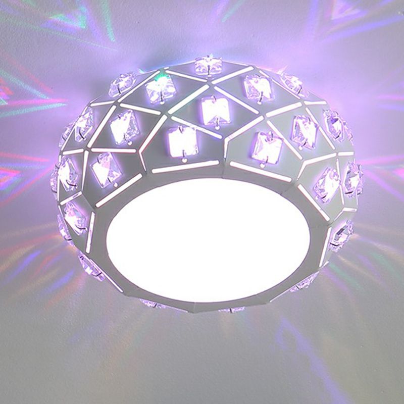 Artistic Drum Shaped Flush Light Crystal Corridor LED Flush Ceiling Light Fixture in White