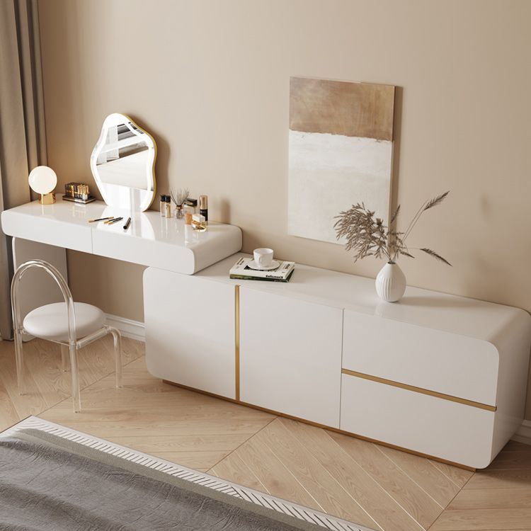 Scandinavian Solid Wood Vanity Dressing Table with Mirror and Stool for Bedroom