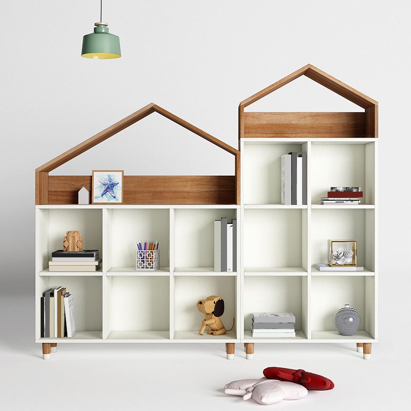 Industrial Closed Back Cubby Storage Bookcase Wood Bookshelf in Beech