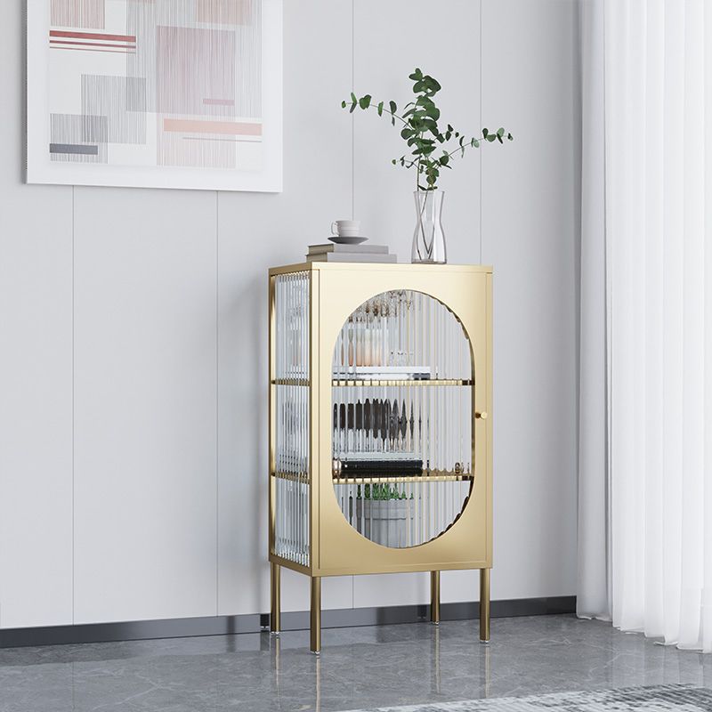 Contemporary Metal Curio Cabinet Glass Doors Hutch Buffet with Door