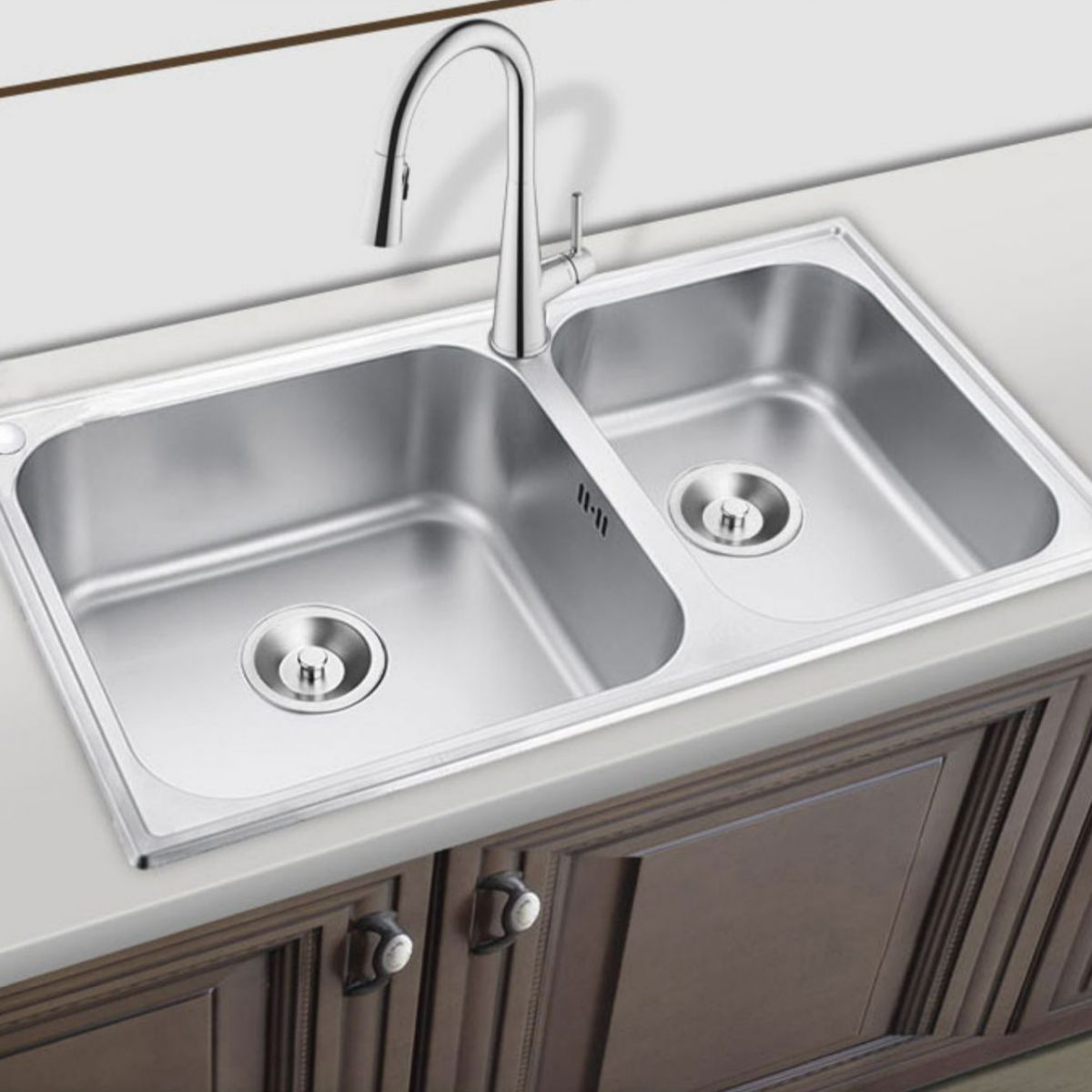 Kitchen Sink Stainless Steel Drop-In Kitchen Double Sink with Drain Assembly