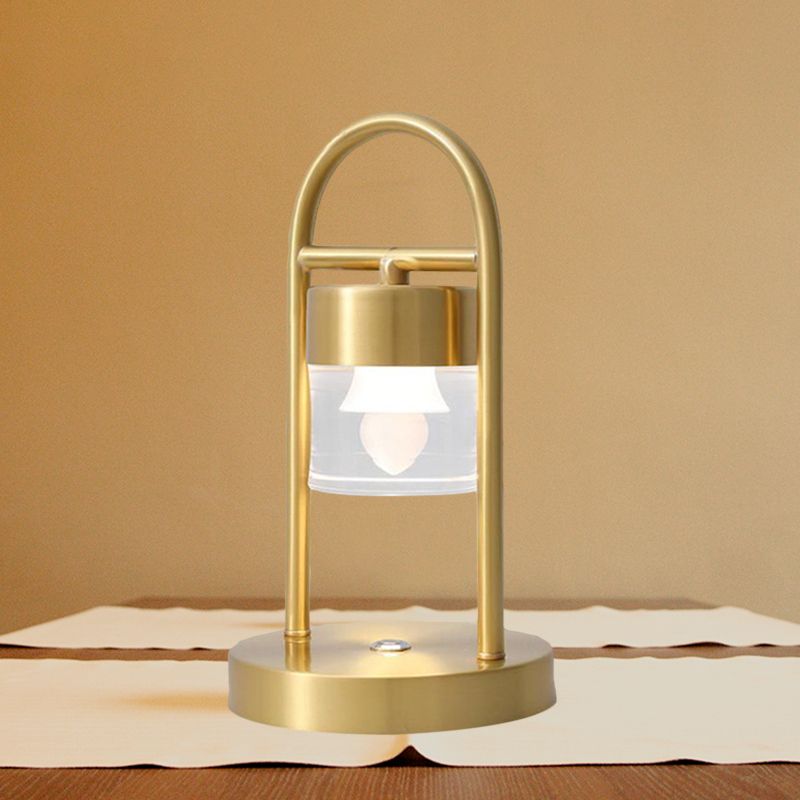 Gold Column Table Lamp Simplicity Clear Glass LED Desk Light with U-Shaped Metal Frame