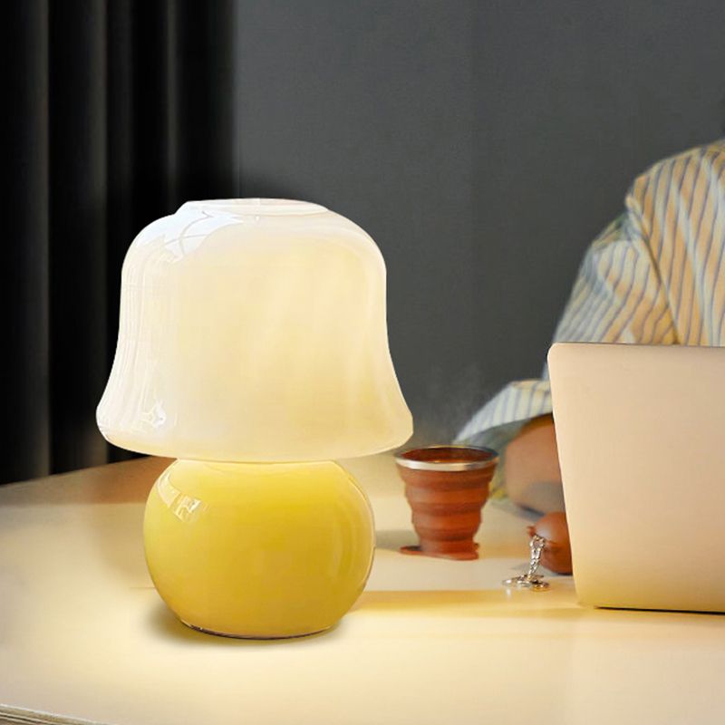 Modern Simple Table Lamp 1 Head Yellow Glass Mushroom Desk Lamp for Bedroom Living Room