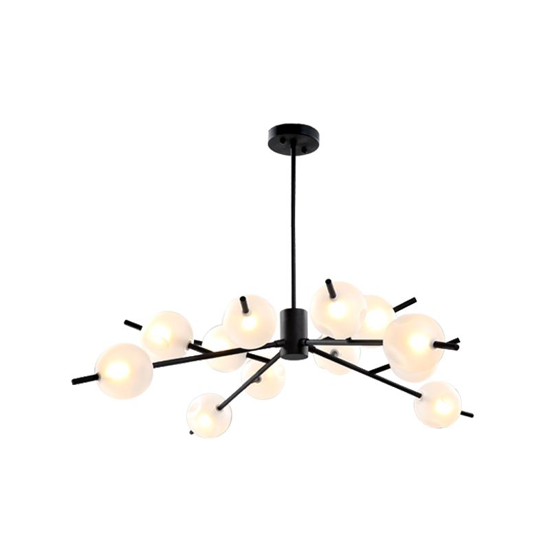 Post Modern Bubble Pendant Light 12/15 Lights Frosted Glass Hanging Chandelier in Black/Gold