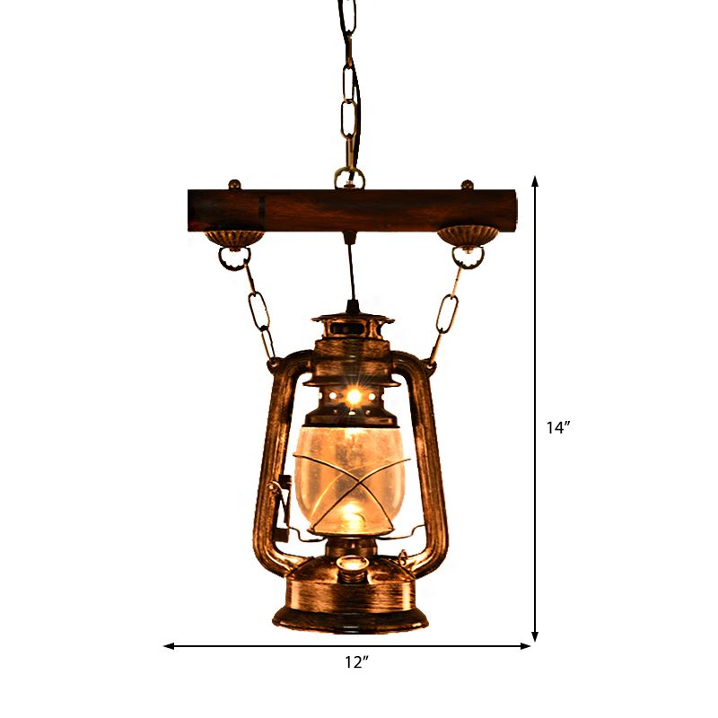 1 Luz de techo ligero Lámpara de vidrio transparente de bronose de queroseno vintage vintage para cafetería