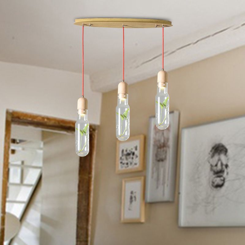 Industrial Bottle Cluster Pendant 3/6 Bulbs Metal LED Suspension Light in Wood for Living Room