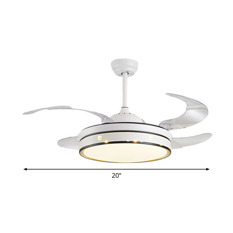 LED Slaapkamer plafondventilator Lamp Modern Wit 4 Blades Semi Flush Light met Circle Acryl Shade, 20 "breed