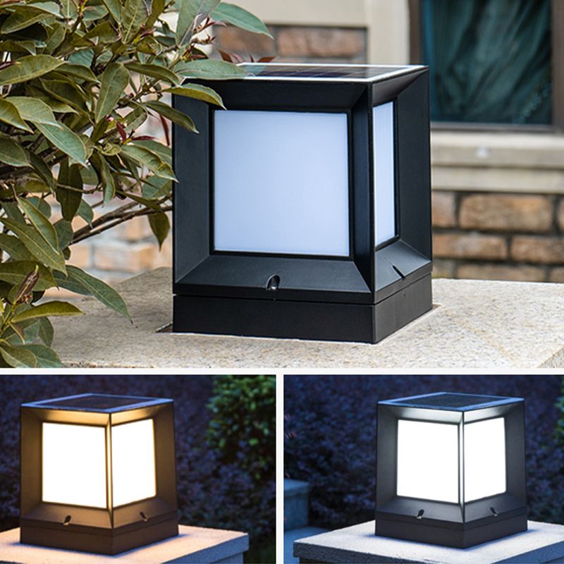 Squared Shade Acrylic LED Pier Mount Light Retro Outdoor Solar Post Lighting in Black