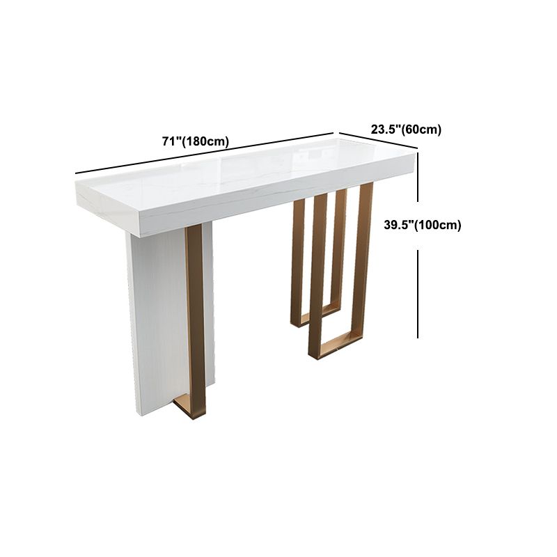 Rectangular Marble White Bar Table Modern Bistro Table with Double Pedestal