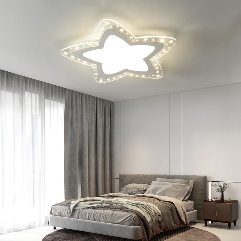 Modern Flush Light Fixtures Star-Shaped Metal 1 Light Flush Mount Lamps in White