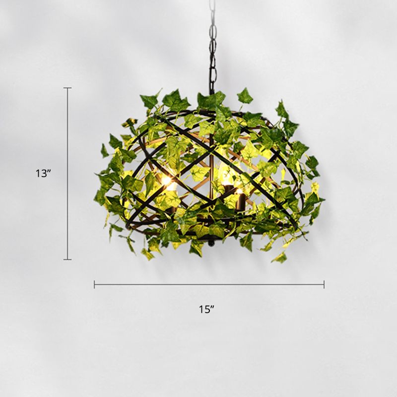 Nido di uccelli in metallo appeso alla luce rustica 4 lampadine ristorante luce a ciondolo con decorazione edera in verde