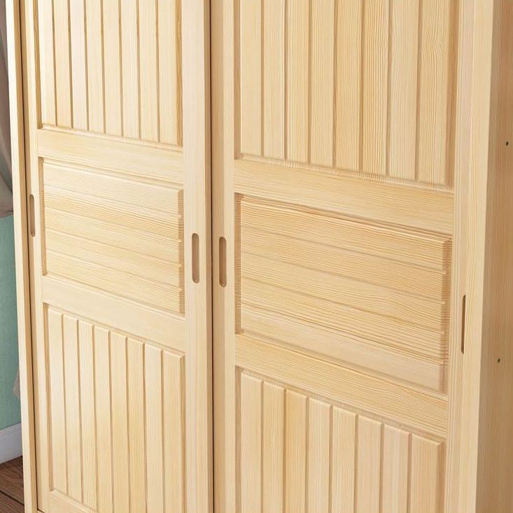 Light Wood Armoire Cabinet Pine Solid Wood Youth Armoire with Garment Rod