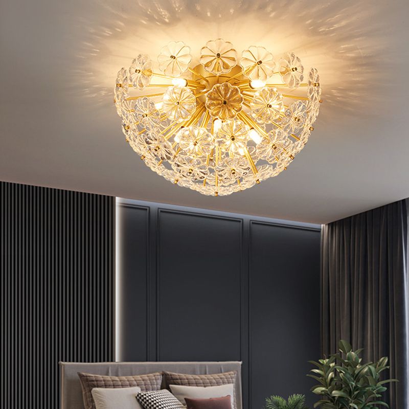 Modern Style Sputnik Flush Mount Crystal Ceiling Light in Gold for Bedroom