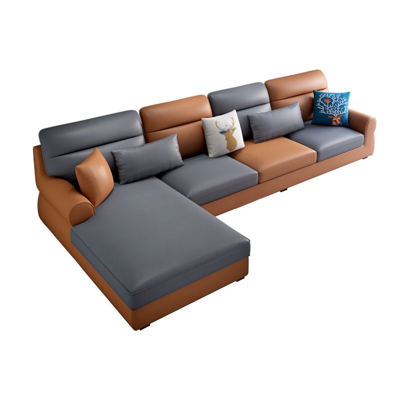 Recessed Arm Sofa and Chaise L-Shape Pillow Back Cushion Sectional
