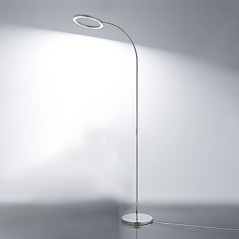 1 Light Circle Floor Lamps Modernism Metal Standard Lamps in Silver for Business Activities