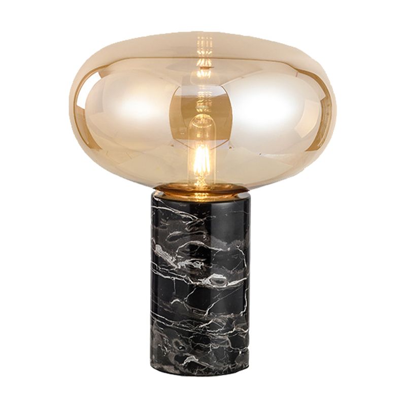 Oval Task Light Modern Smoke Gray/Amber Glass 1 Head Desk Lamp with Black Cylinder Marble Base, 9"/12.5" Wide