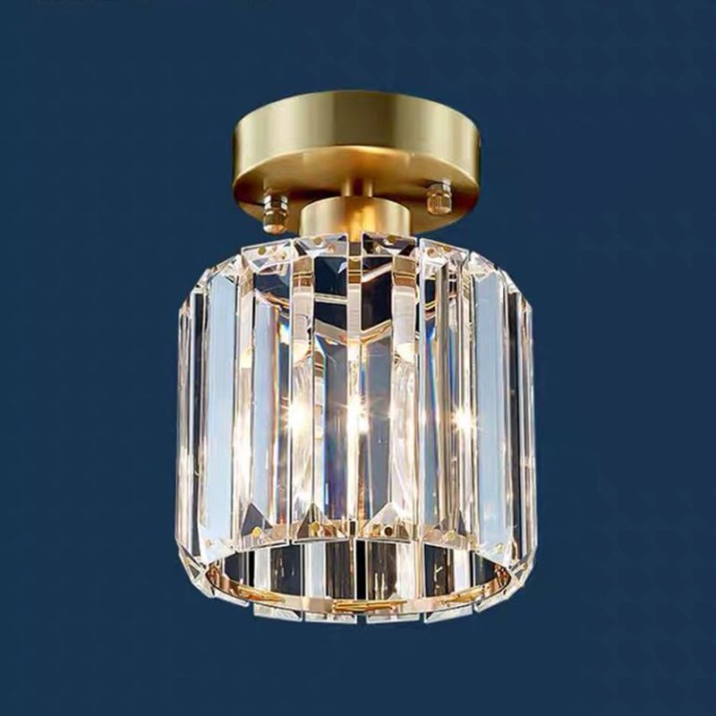 Modern Style Flush Mount 1 Light Crystal Ceiling Light in Gold for Aisle