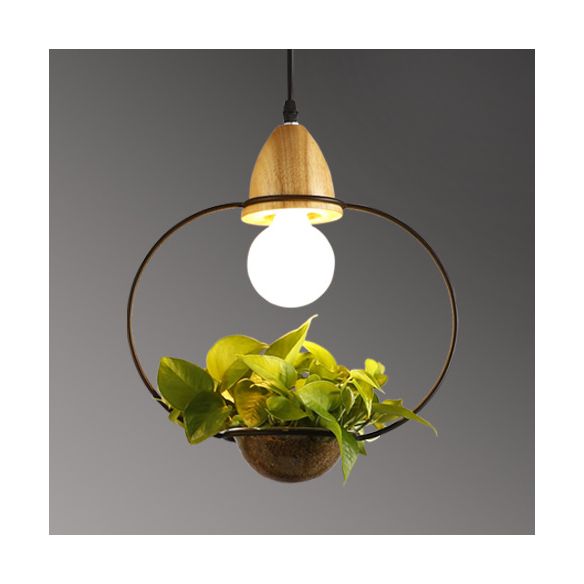 Vintage stijlvolle open kooi suspensie licht 8,5 "/11" breed 1 licht metallic hanger lamp met bloempot in zwart/wit