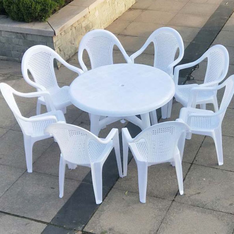 Contemporary Plastic Patio Table Round/Rectangle with Umbrella Hole for Outdoor