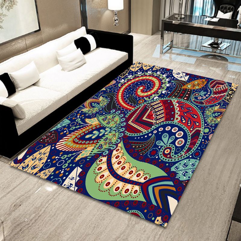 Bohemian Mosaic Tile Print Rug Multicolored Polypropylene Rug Stain Resistant Washable Non-Slip Backing Rug for Home Decoration