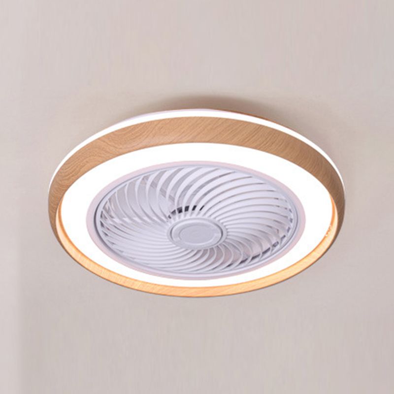 Wood Finish Round Fan Lamp Nordic LED Metal Ceiling Flush Mount Light for Bedroom