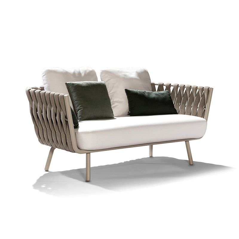 Metal Outdoor Patio Sofa Farmhouse White Patio Sofa with Cushions