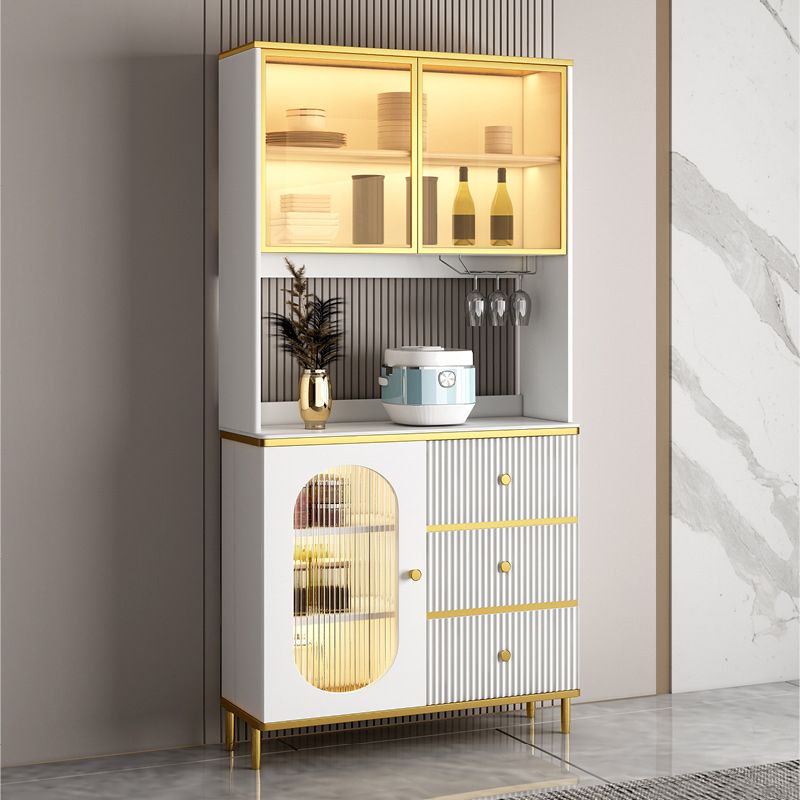 Modern Wood Dining Hutch Glass Doors Storage Cabinet with Doors for Living Room