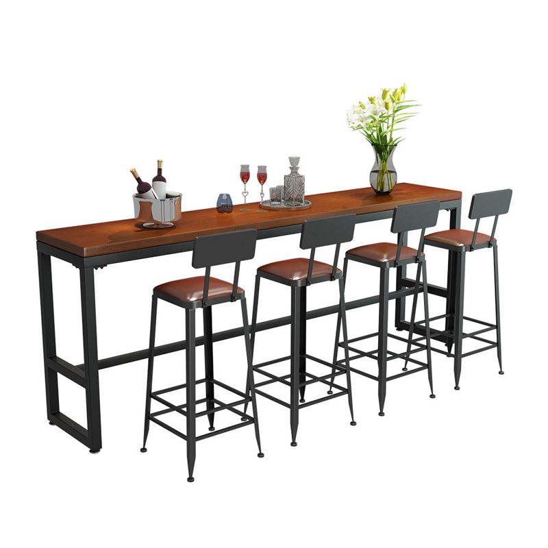 Brown Top Bar Dining Table Industrial Bar Table with Black Base