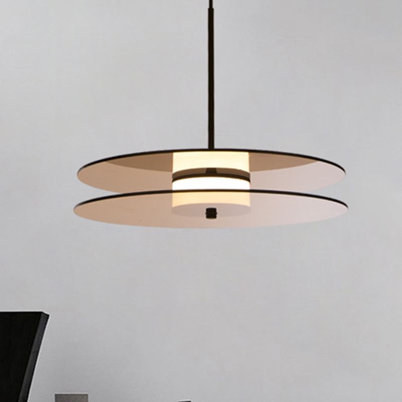 Amber Glass Disc Pendant Lighting with Horizontal/Vertical Design Modern 1 Light Led Hanging Lamp Fixture