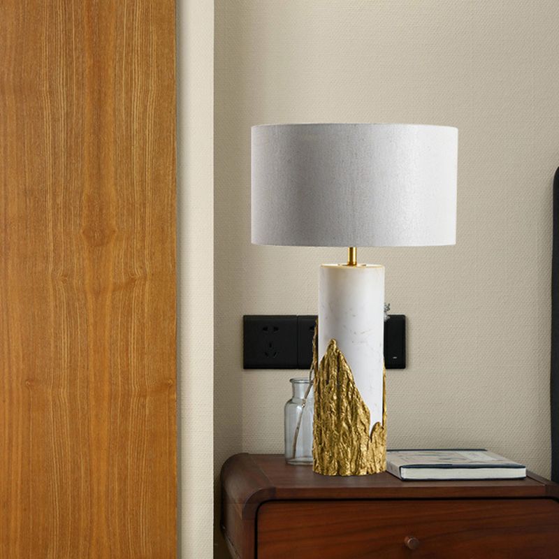 1 Head Bedside Task Lighting Modernism White Night Table Lamp with Cylinder Fabric Shade