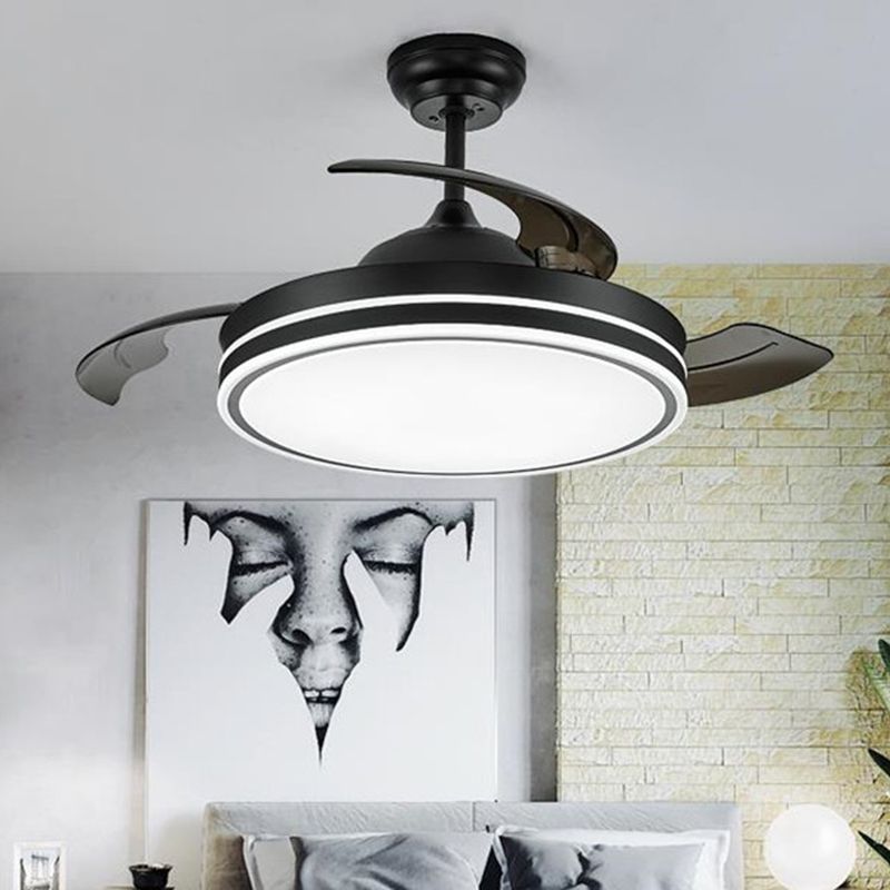 Contemporary Circular Ceiling Fan Lamp Acrylic 36"/42" Wide LED Semi Flush Mount Light in White/Black with 3 Blades, Remote Control