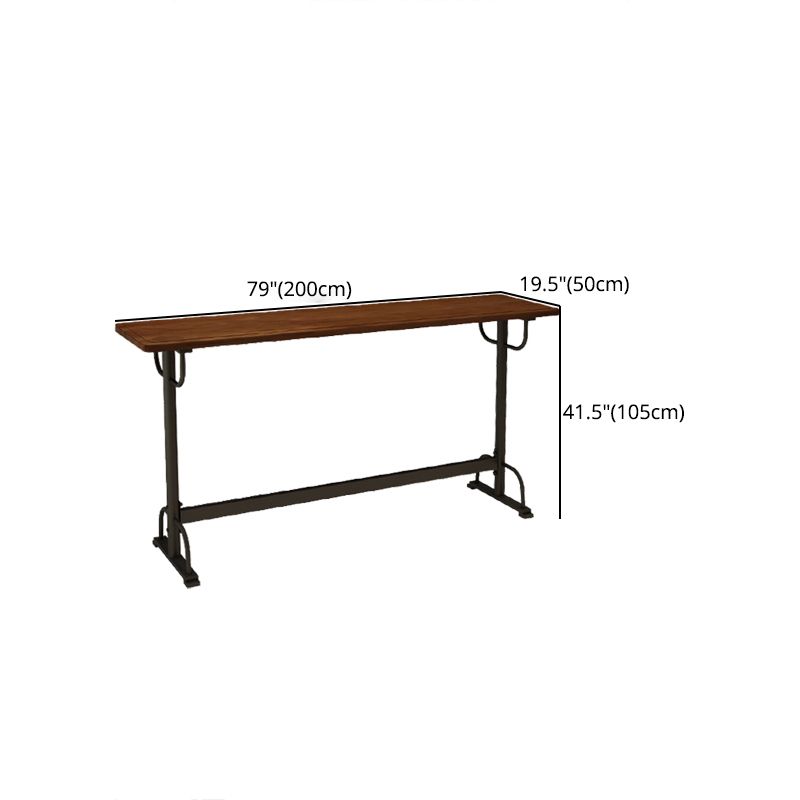 Pine Wood Bar Table Rectangle Industrial Bar Dining Table with Trestle Base in Black