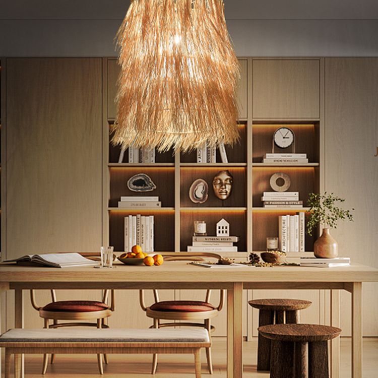 Nappel a ciondolo illuminazione asiatica ispirata rattan 1 sala da pranzo lampada appesa a beige